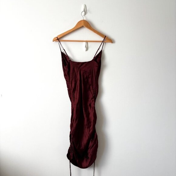 Aritzia Wilfred Only Ruched Slip Satin Dress Burgundy Maroon Red Size XS - Picture 4 of 6